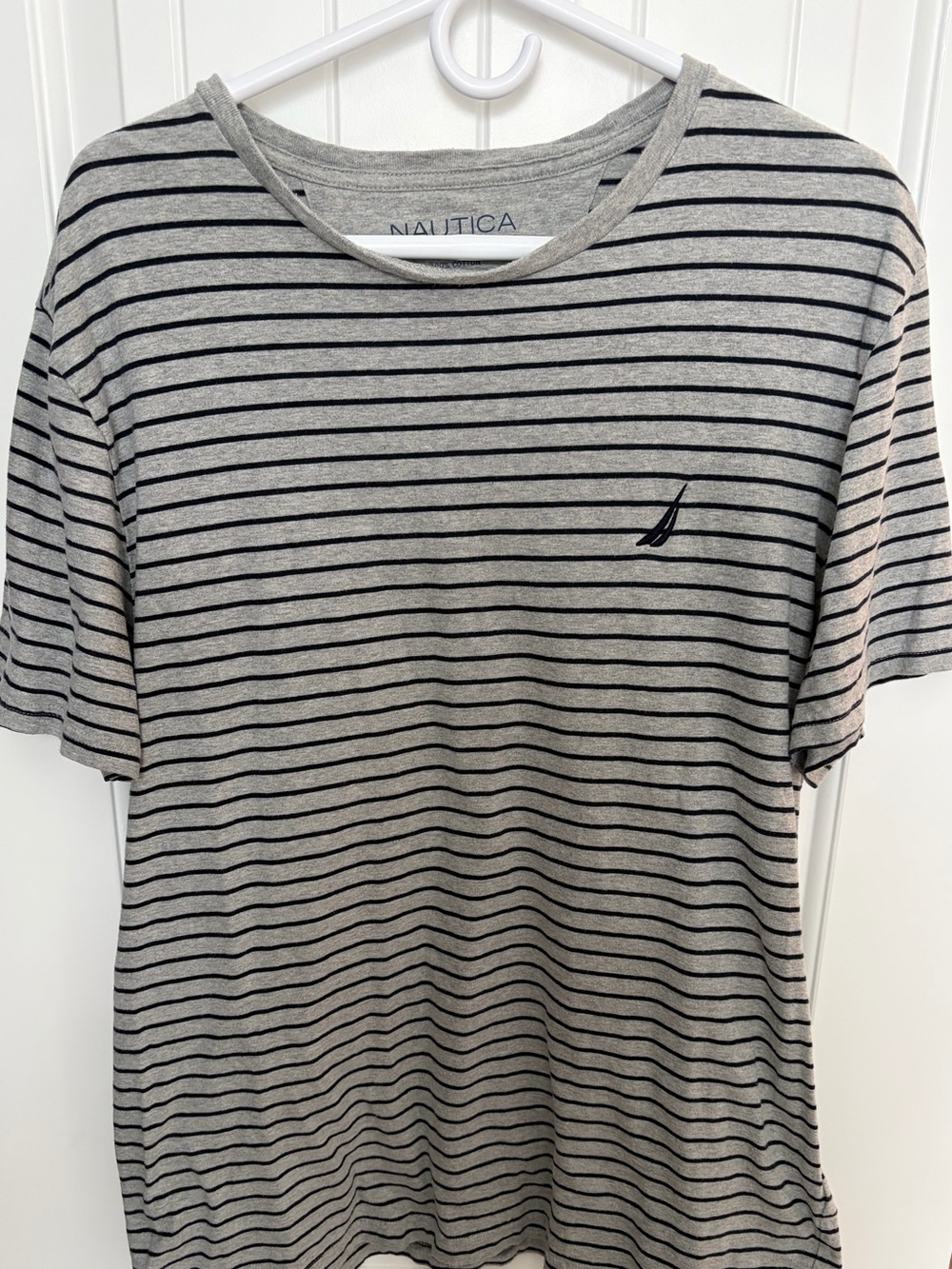 Nautica Gray and Navy Striped Crew Neck Tee